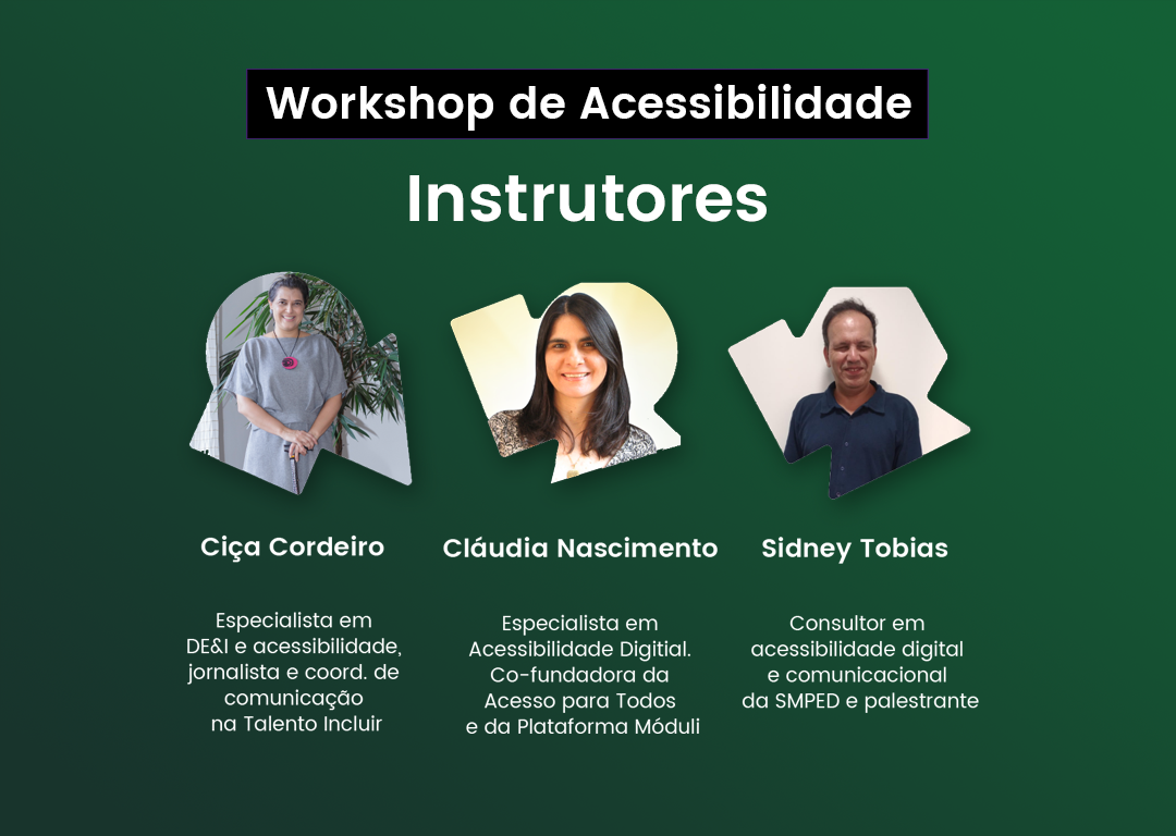 Fotos dos instrutores com mini bio.