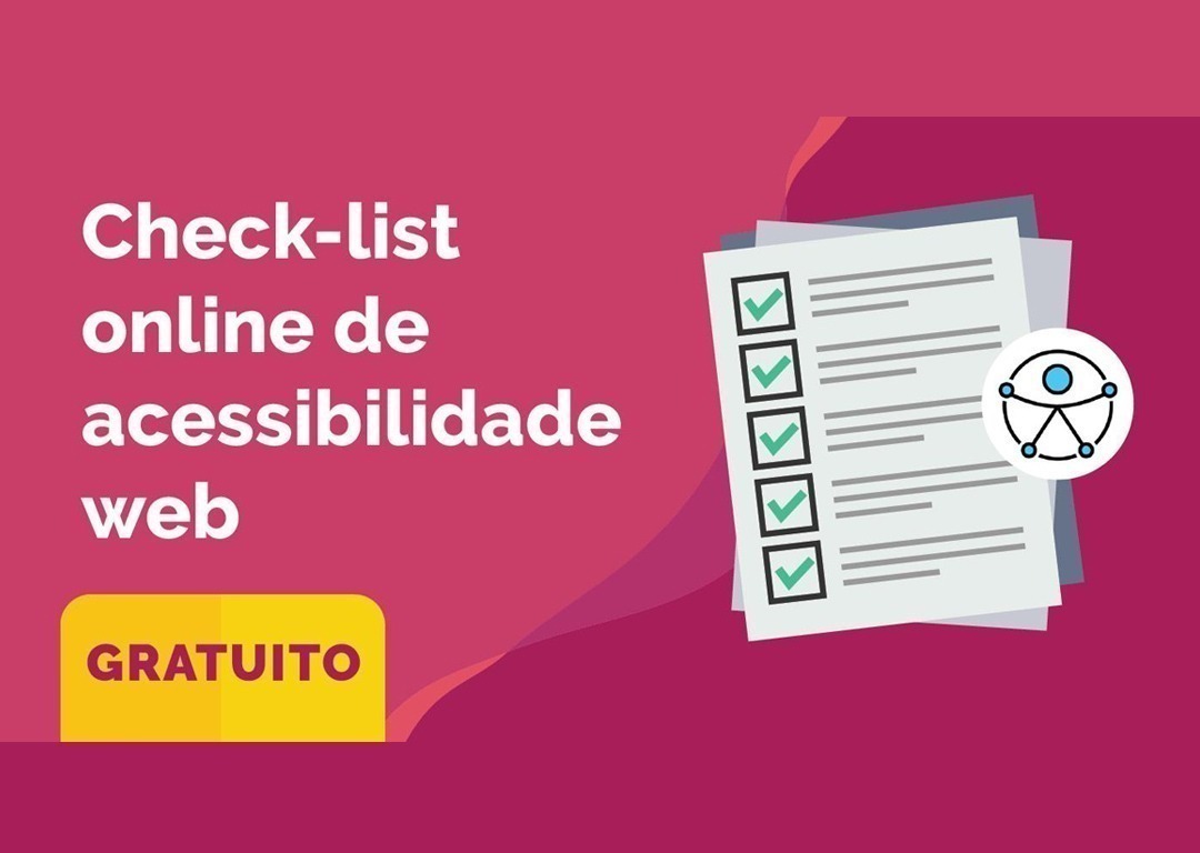 Check-List online de Acessibilidade Web Gratuito. Imagem de check-list e símbolo de acessibilidade.