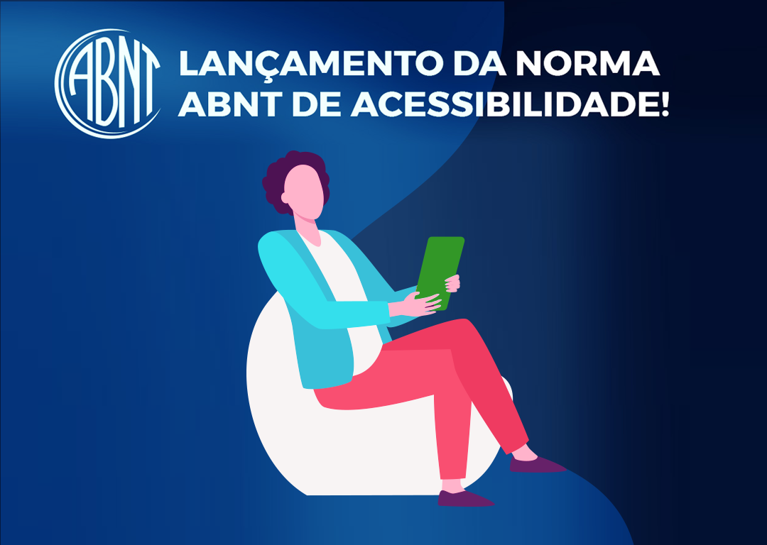 Lançamento da norma ABNT de Acessibilidade. Pessoa acessa smartphone sentado em uma almofada.
